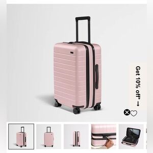 AWAY bigger carry on FLEX luggage for sale in blush pink.